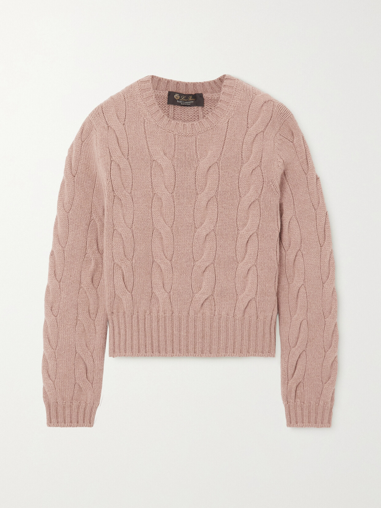 Loro Piana Cropped Cable-knit Cashmere Sweater In Brown