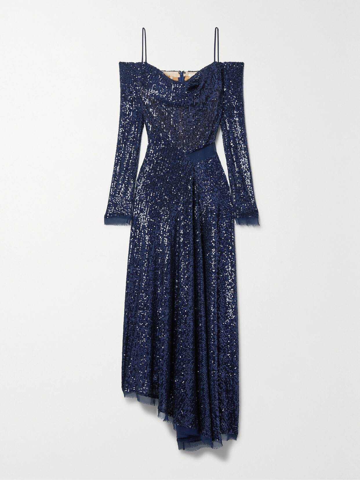 Jason Wu Collection Asymmetric Cold-shoulder Sequined Chiffon Maxi Dress - Blue