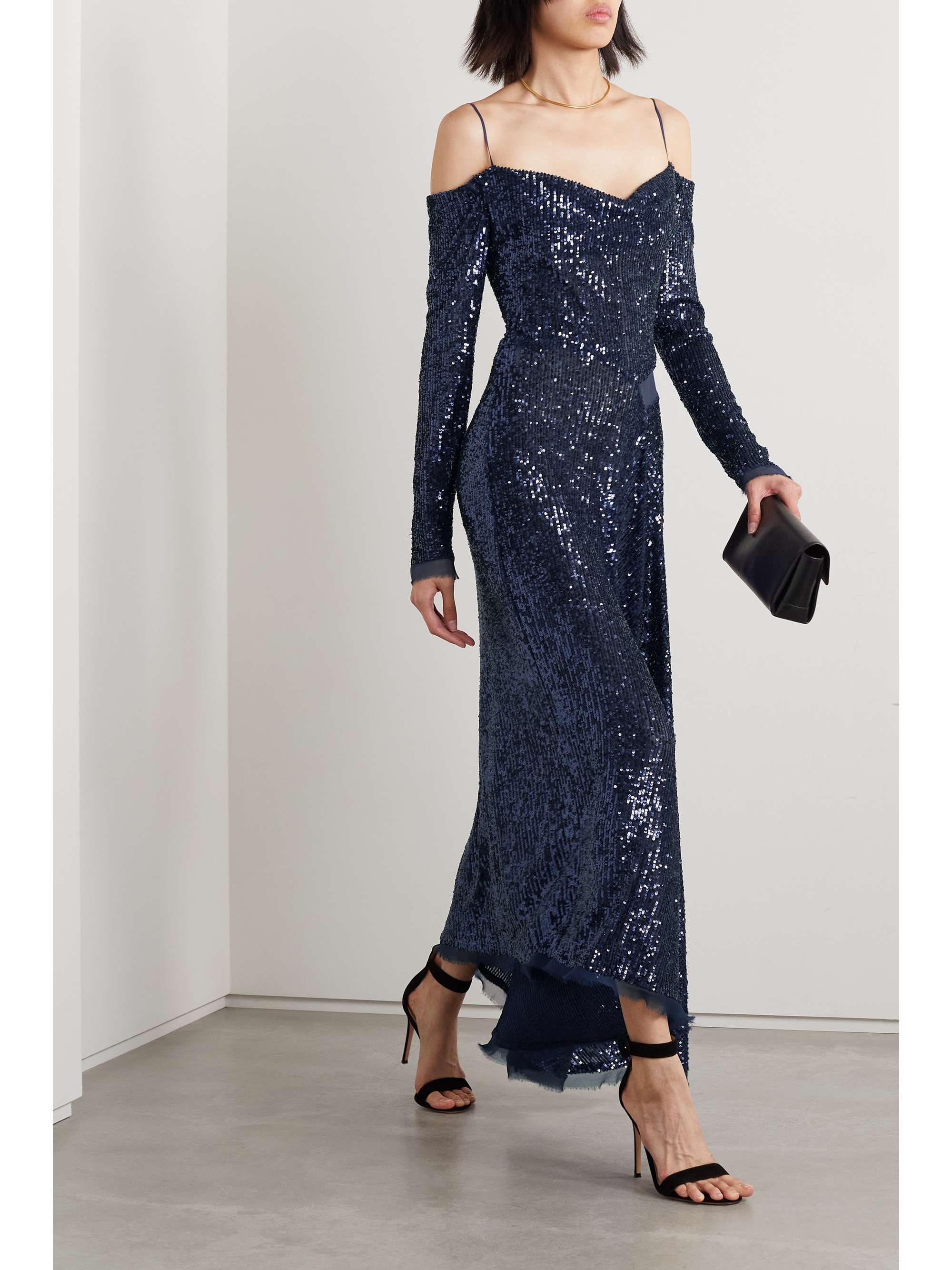 JASON WU COLLECTION Asymmetric cold-shoulder sequined chiffon maxi ...