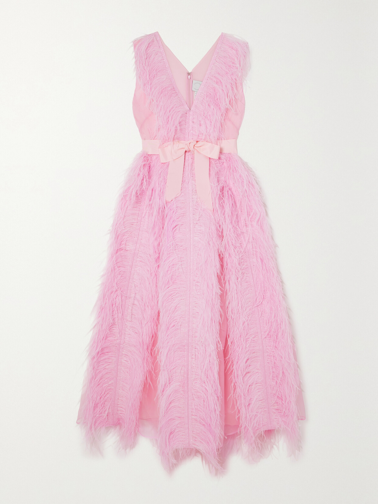 Huishan Zhang - Irina Belted Feather-embellished Silk-organza Gown - Pink