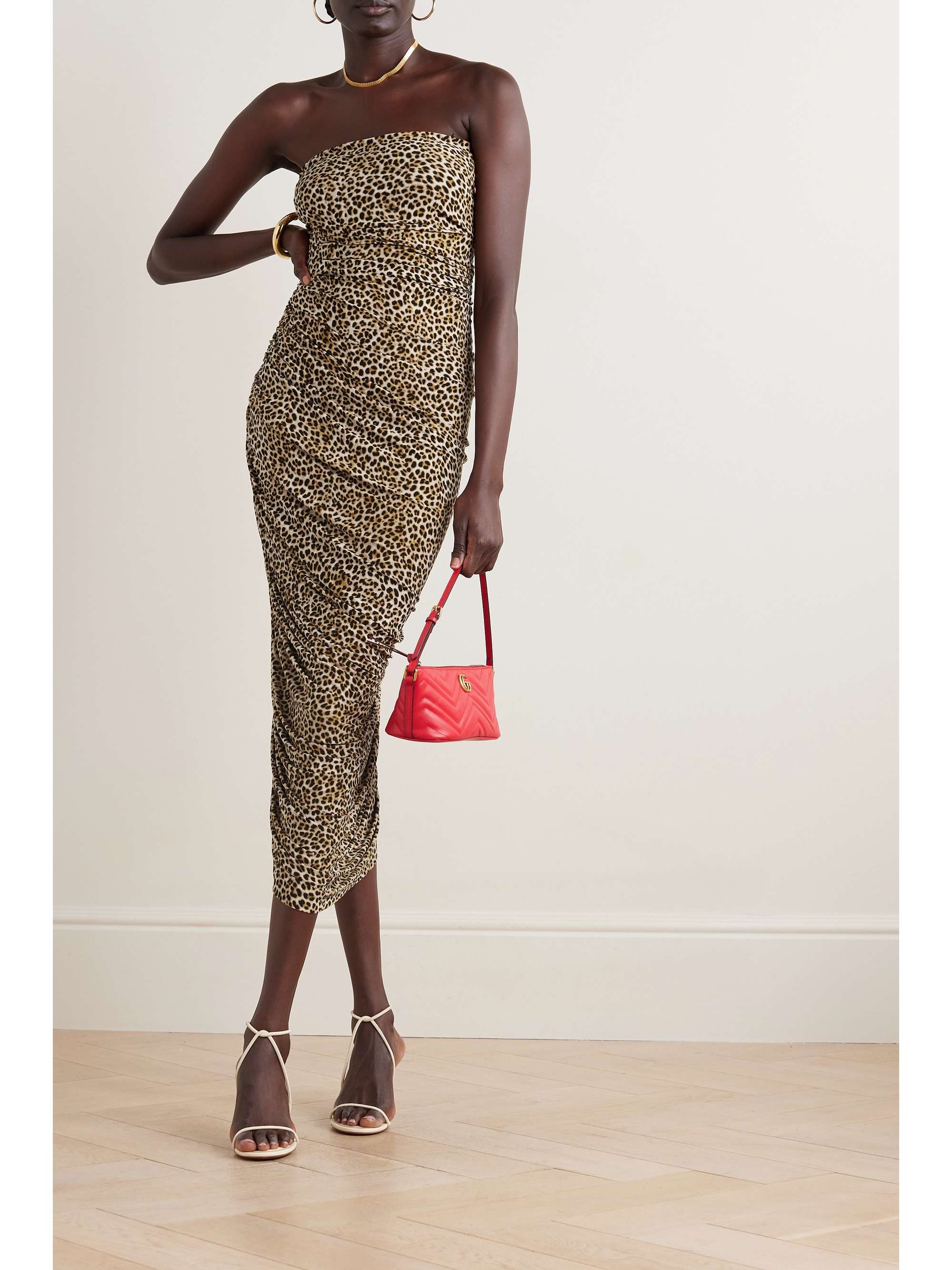 NORMA KAMALI Diana strapless ruched asymmetric leopard print stretch jersey midi dress NET A PORTER