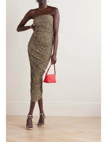 Norma Kamali Diana strapless ruched asymmetric leopard-print stretch-jersey midi dress