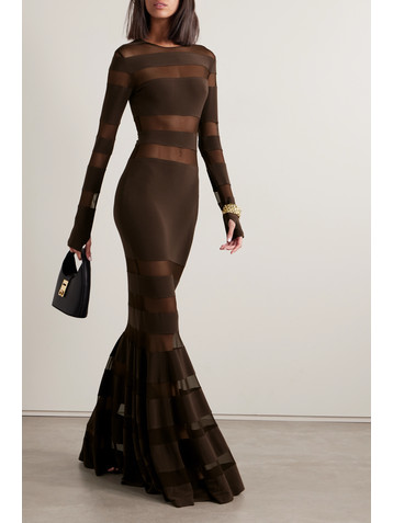 Norma Kamali Mesh-paneled stretch-jersey gown
