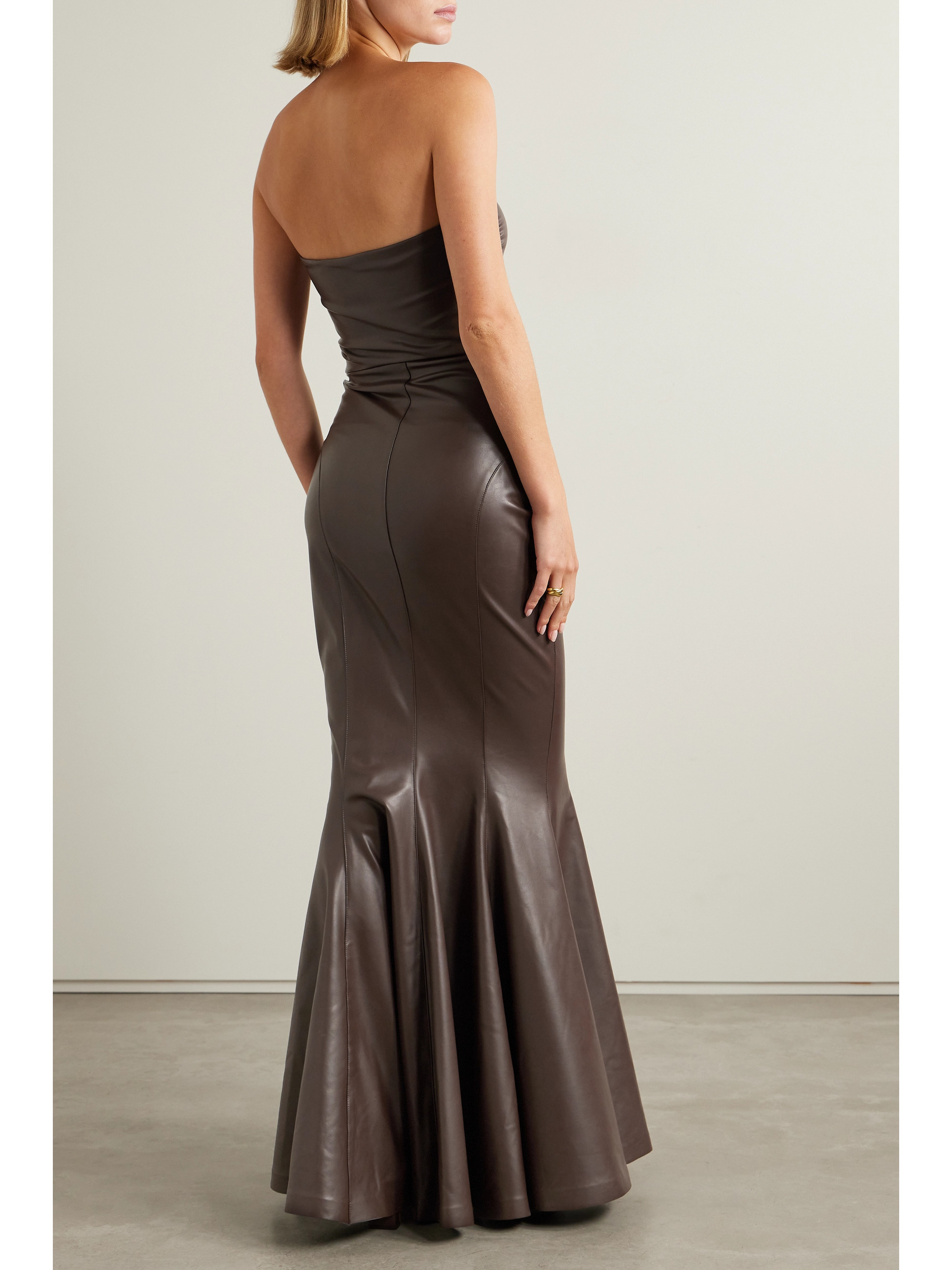 Norma Kamali Strapless faux leather maxi dress
