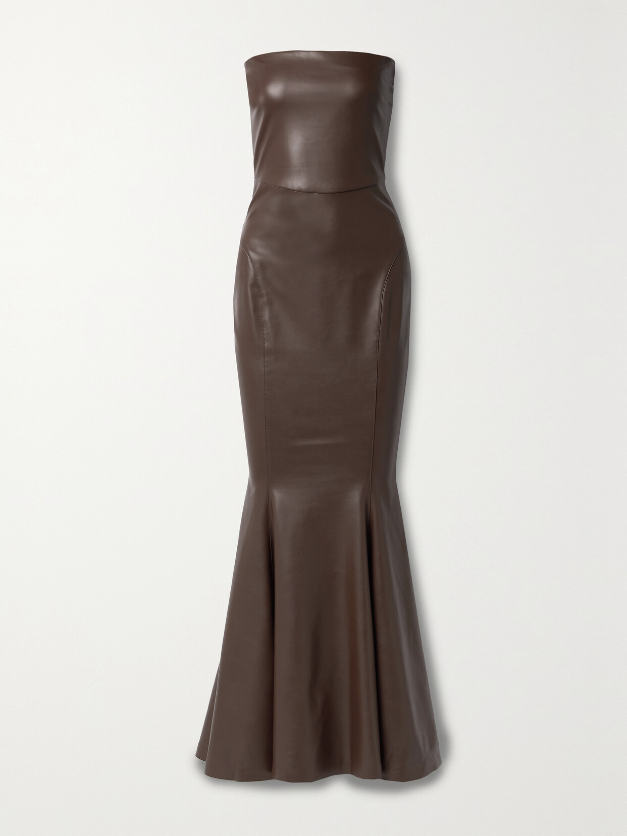 Norma Kamali - Strapless Faux Leather Maxi Dress - Brown