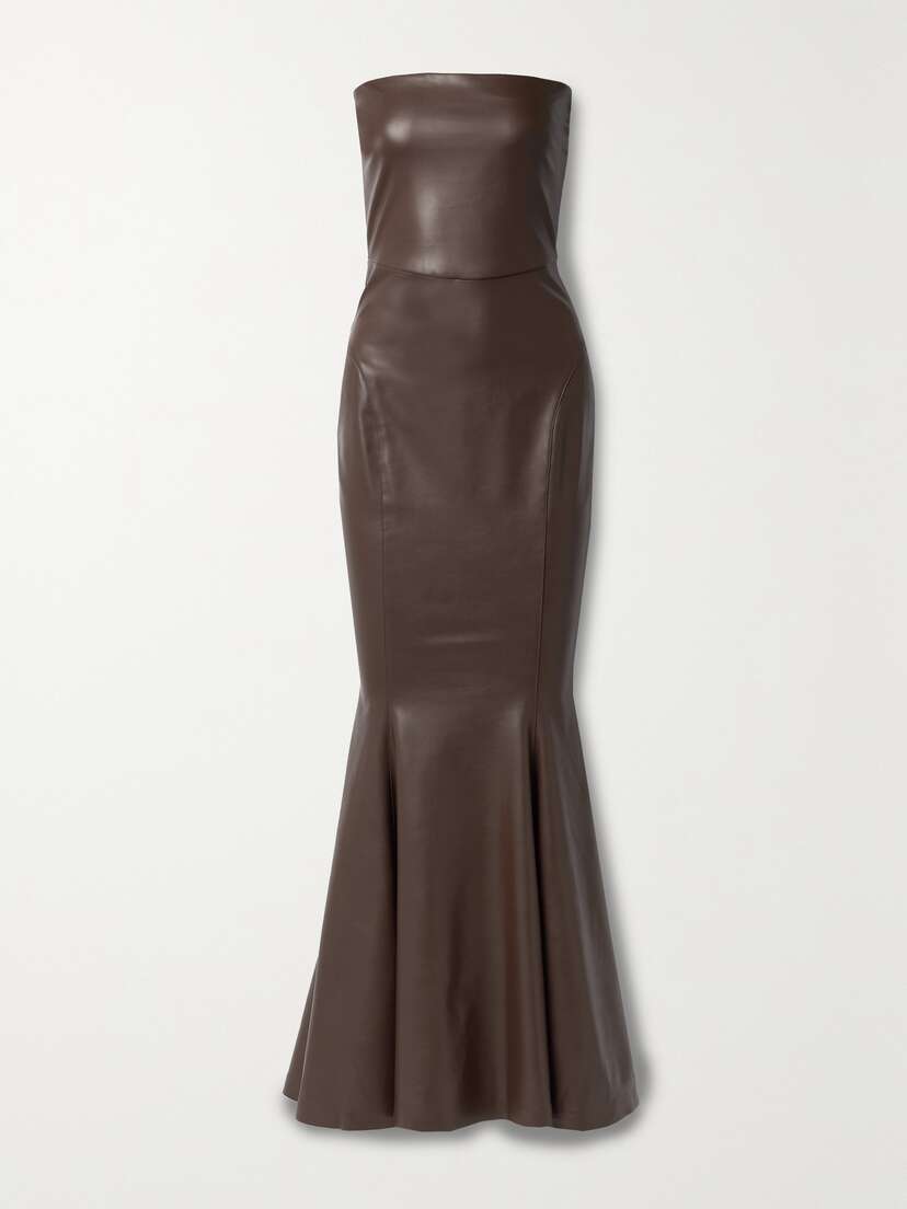 Norma Kamali Strapless Faux Leather Maxi Dress
