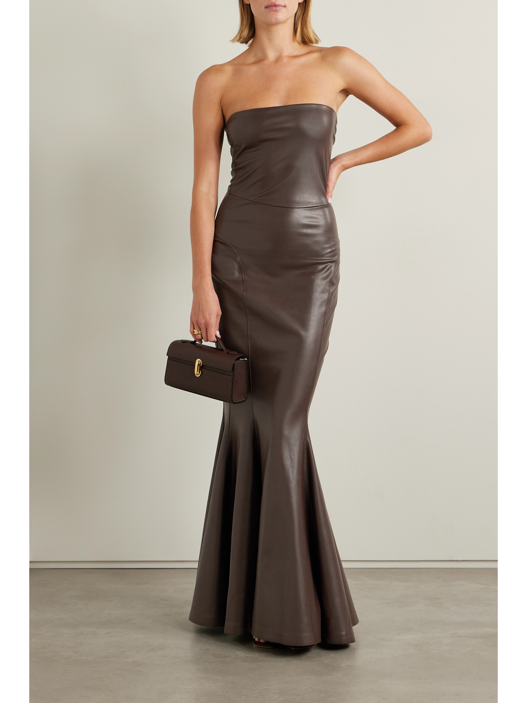Norma Kamali Strapless faux leather maxi dress