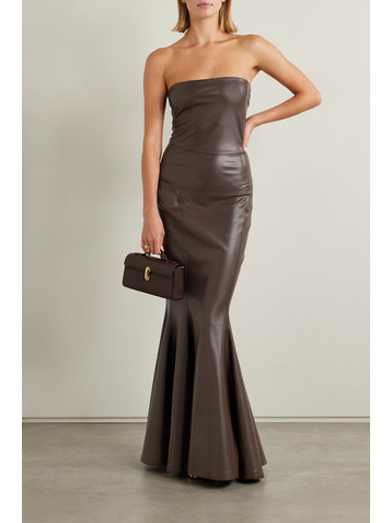 Norma Kamali Strapless faux leather maxi dress
