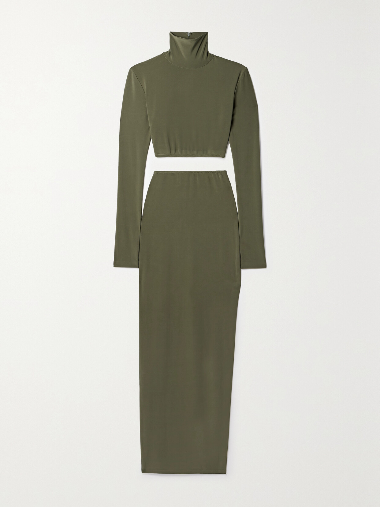 Norma Kamali Cropped Stretch-jersey Turtleneck Top And Maxi Skirt Set - Green