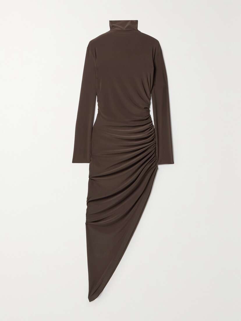 Norma Kamali Asymmetric Ruched Stretch-jersey Turtleneck Midi Dress - x large