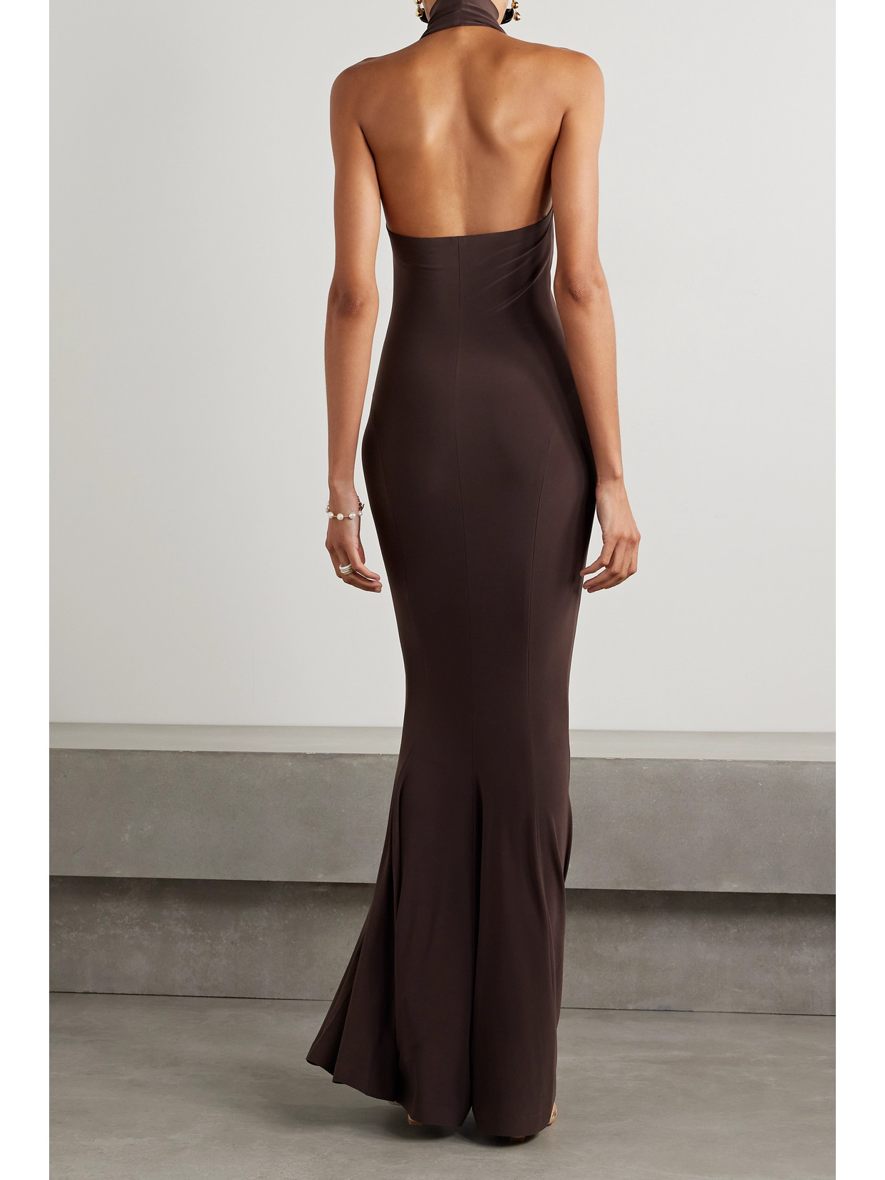 Shop Norma Kamali Stretch-jersey Turtleneck Gown In Brown