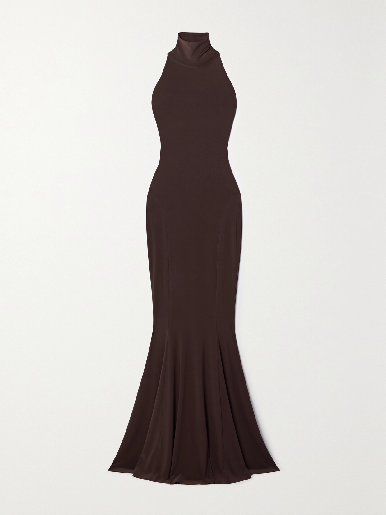 Shop Norma Kamali Stretch-jersey Turtleneck Gown In Brown