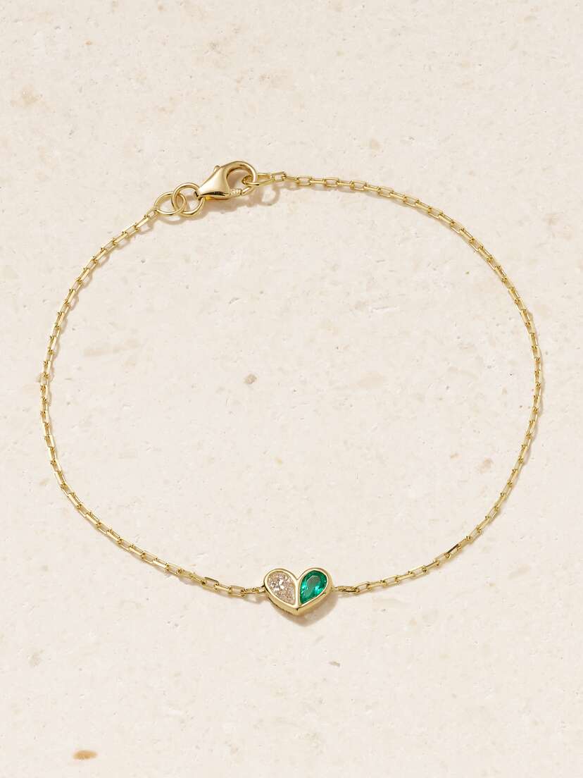 Gemella Mini Sweetheart 18-karat Gold, Diamond And Emerald Bracelet