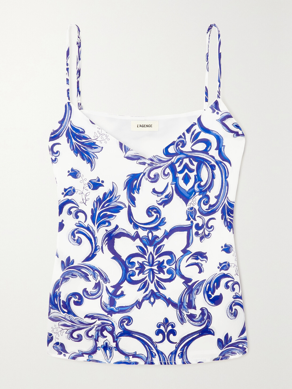 Shop L Agence Jane Printed Silk-satin Camisole In Blue