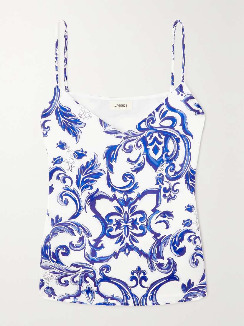 L'Agence Jane Printed Silk-satin Camisole