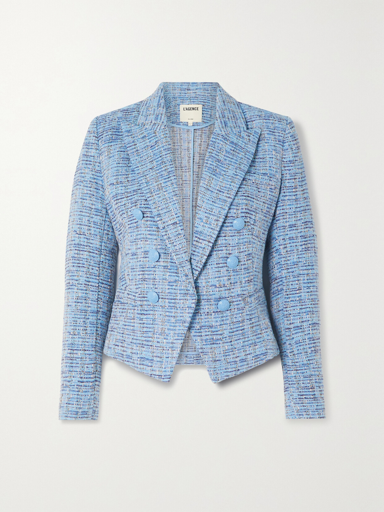 L'Agence - Brooke Double-breasted Cotton-blend Bouclé Blazer - Blue