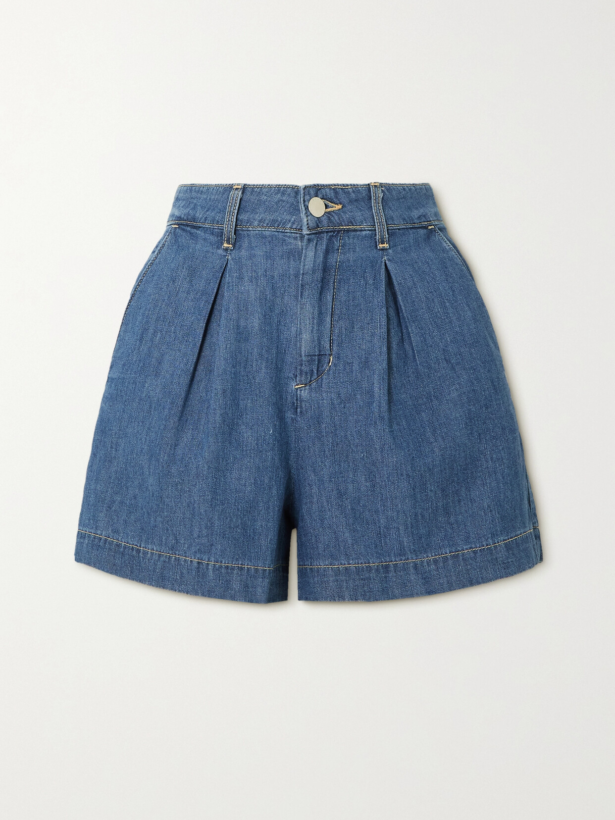 L'Agence - Zahari Pleated Denim Shorts - Blue