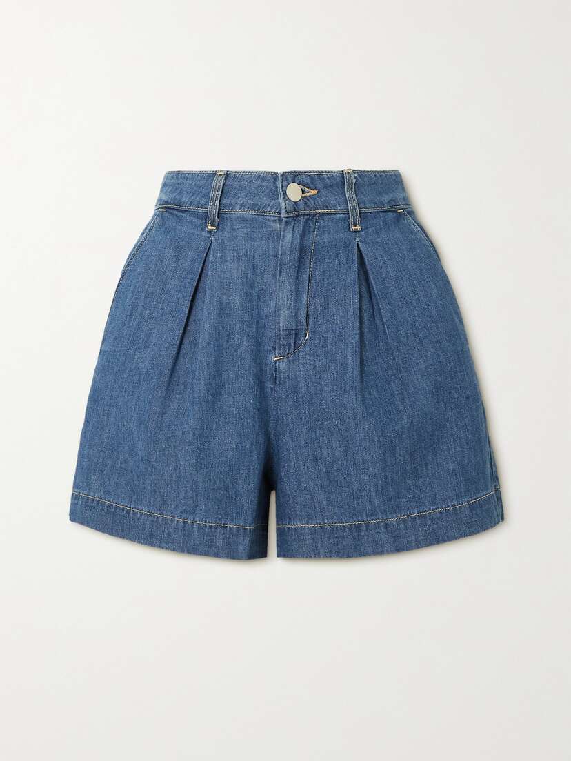 L'Agence Zahari Pleated Denim Shorts
