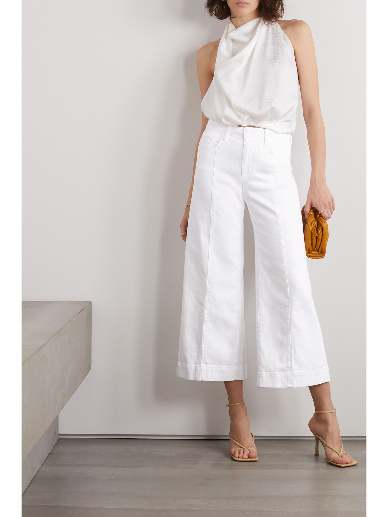 Shop L Agence Houston Cropped Wide-leg Jeans In White