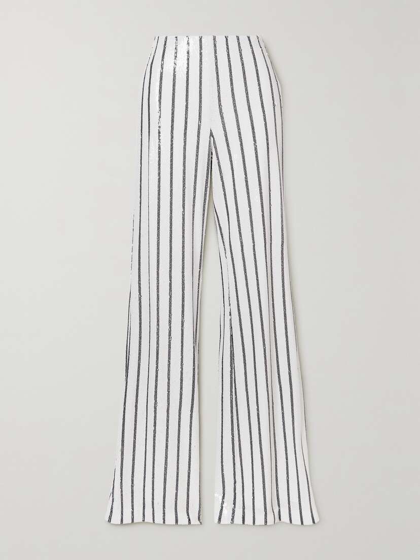 L'Agence Sapphire Striped Sequined Slim-leg Crepe Pants
