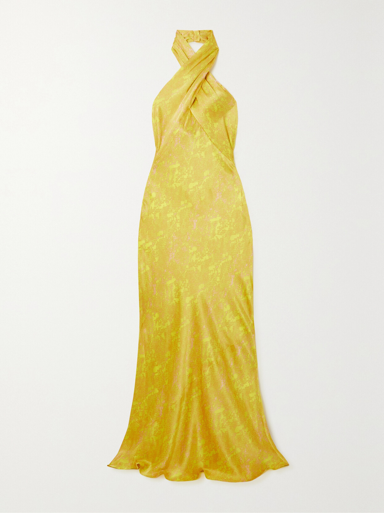 Shop L Agence Estee Snake-print Silk-charmeuse Halterneck Maxi Dress In Yellow