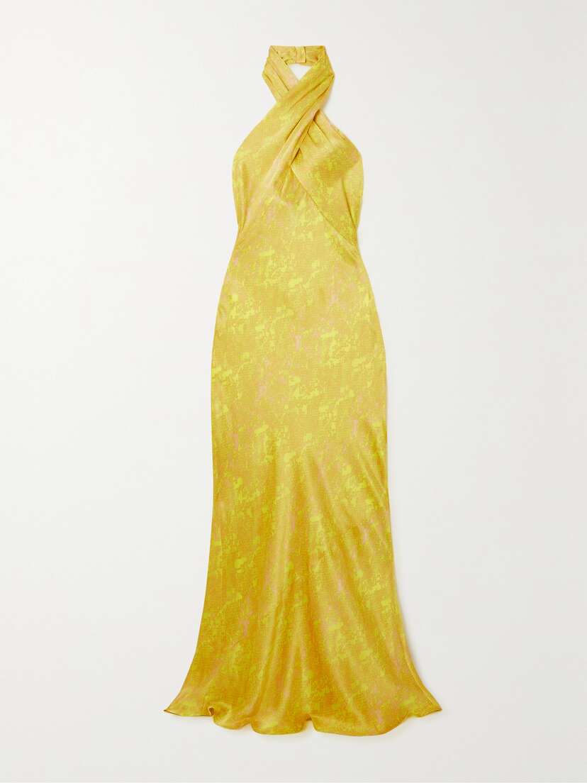 L'Agence Estee Snake-print Silk-charmeuse Halterneck Maxi Dress