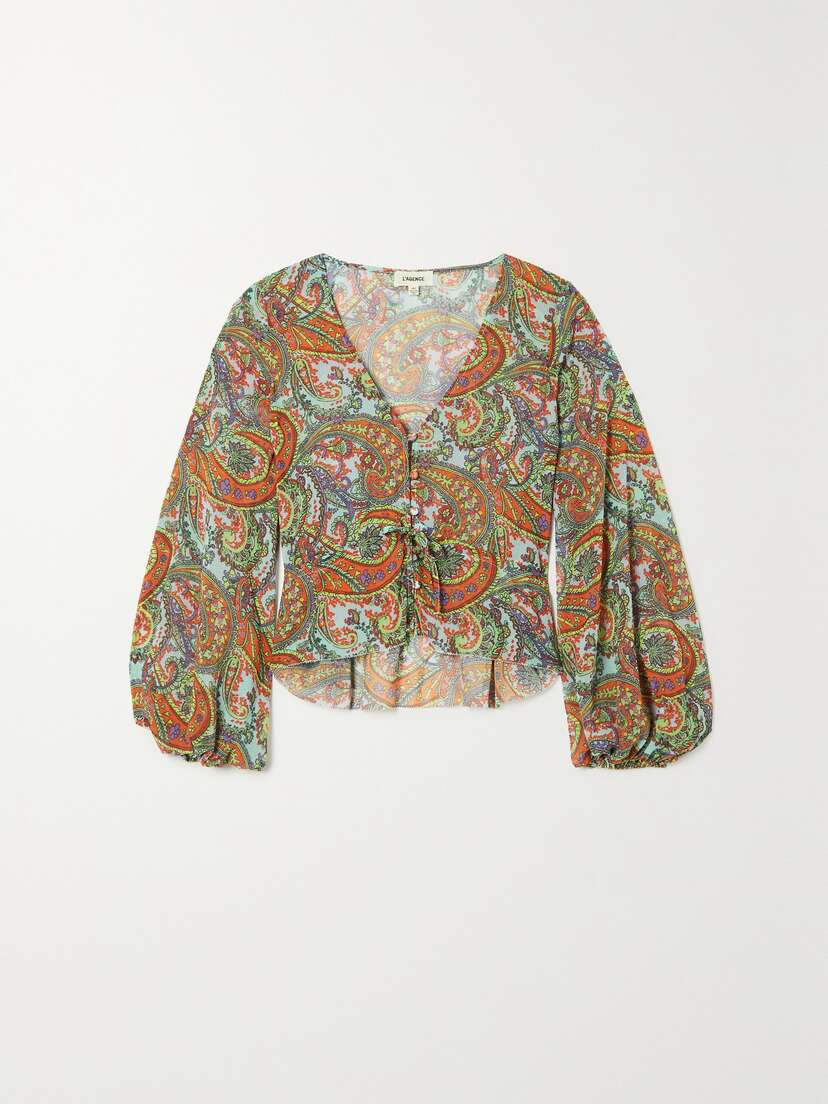L'Agence Pixie Paisley-print Crepe De Chine Blouse
