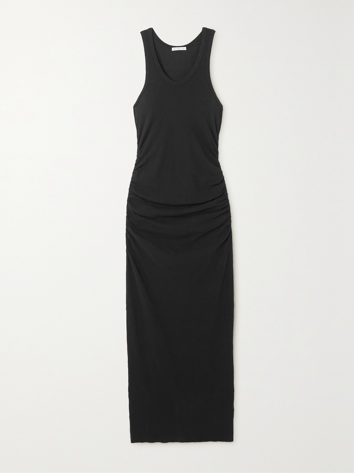 James Perse Horizon Ruched Stretch-cotton Jersey Midi Dress In Black