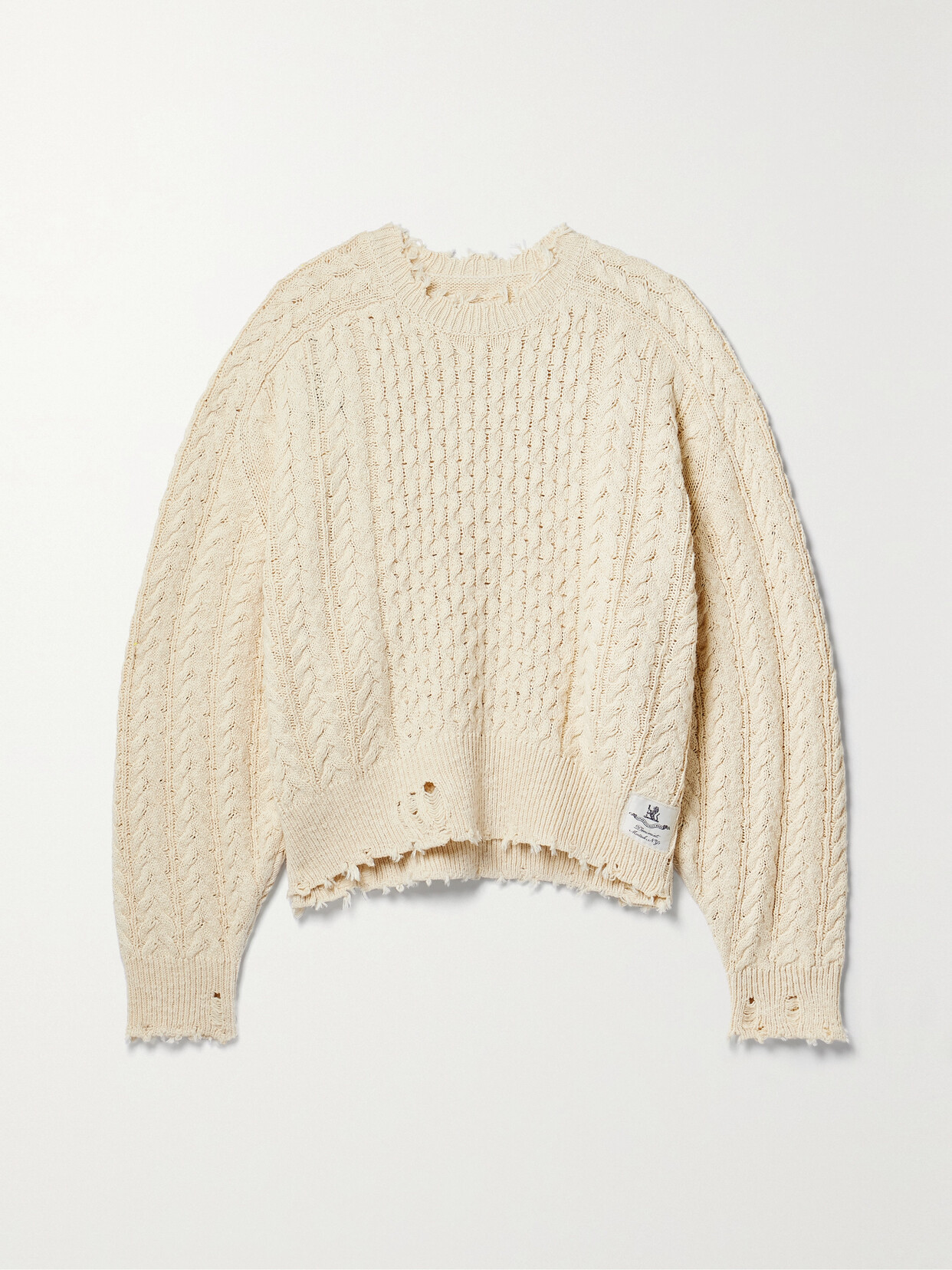 Denimist - Oversized Distressed Cable-knit Cotton Sweater - Ecru