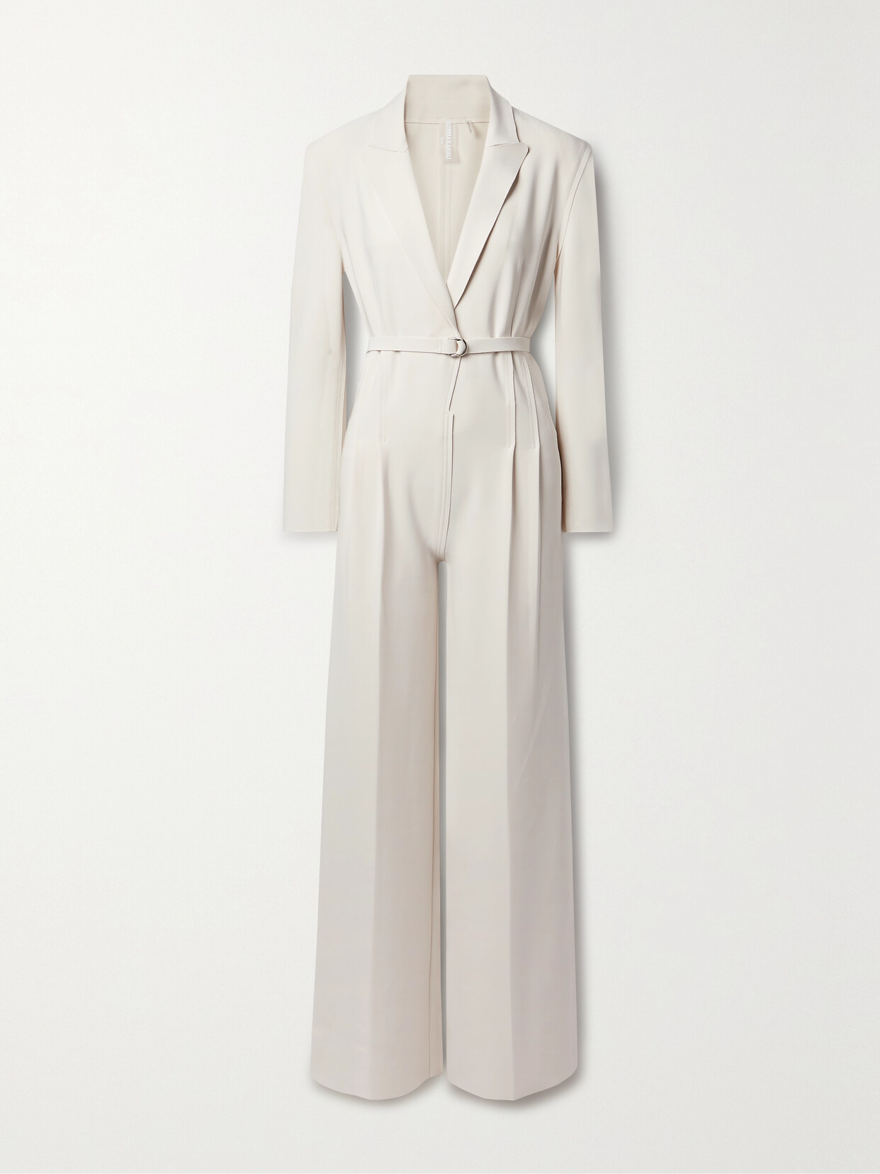 Norma Kamali Belted Pleated Stretch-jersey Jumpsuit In Off-white