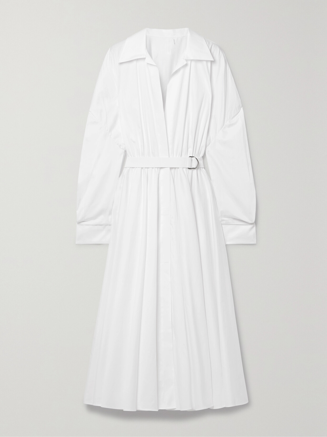 Norma Kamali Belted Gathered Poplin Midi Dress In White