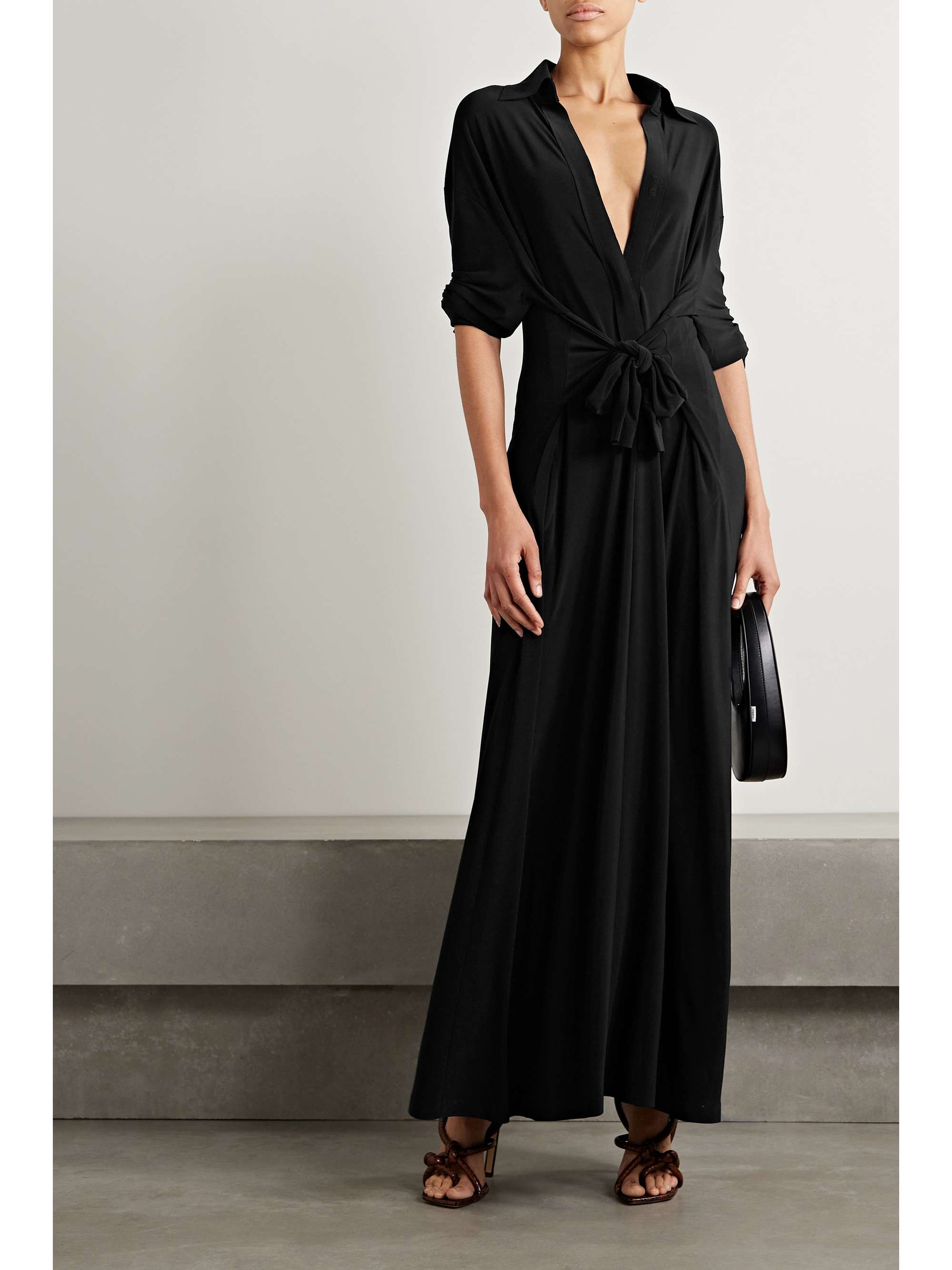 NORMA KAMALI Tie-front stretch-jersey maxi dress | NET-A-PORTER