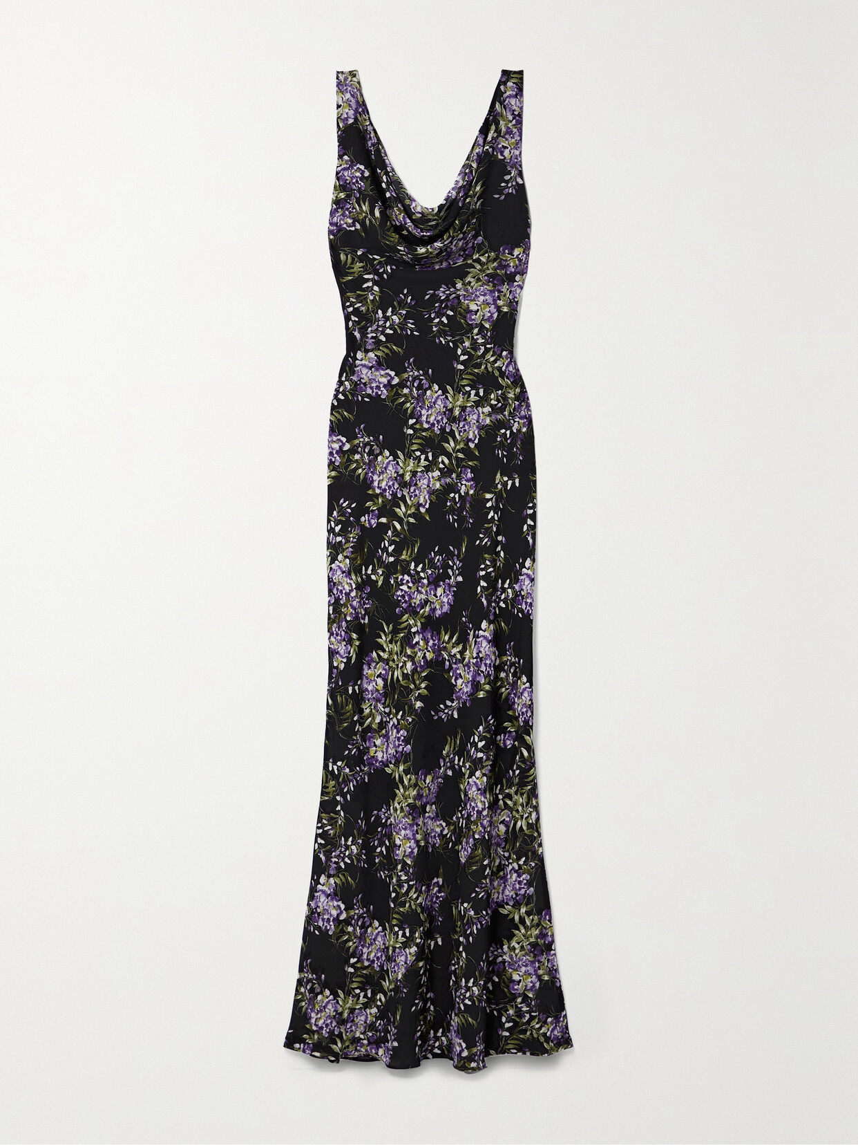 Norma Kamali Draped Floral-print Georgette Gown - Black