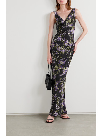 Norma Kamali Draped floral-print georgette gown