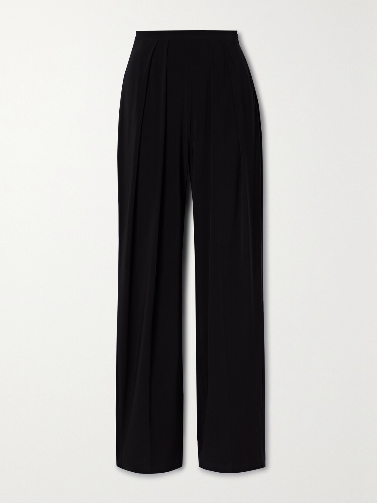 Shop Norma Kamali Pleated Stretch-jersey Straight-leg Pants In Black