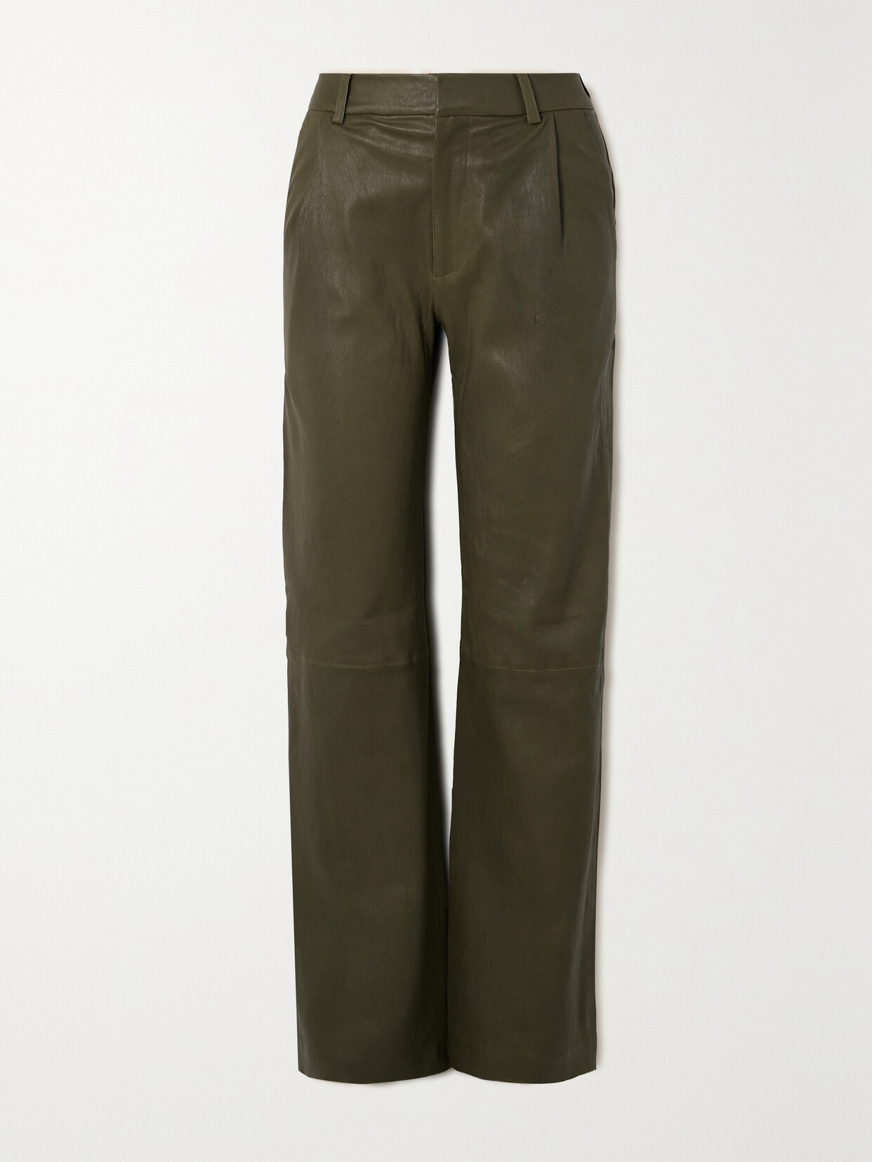 SPRWMN - Pleated Leather Straight-leg Pants - Green