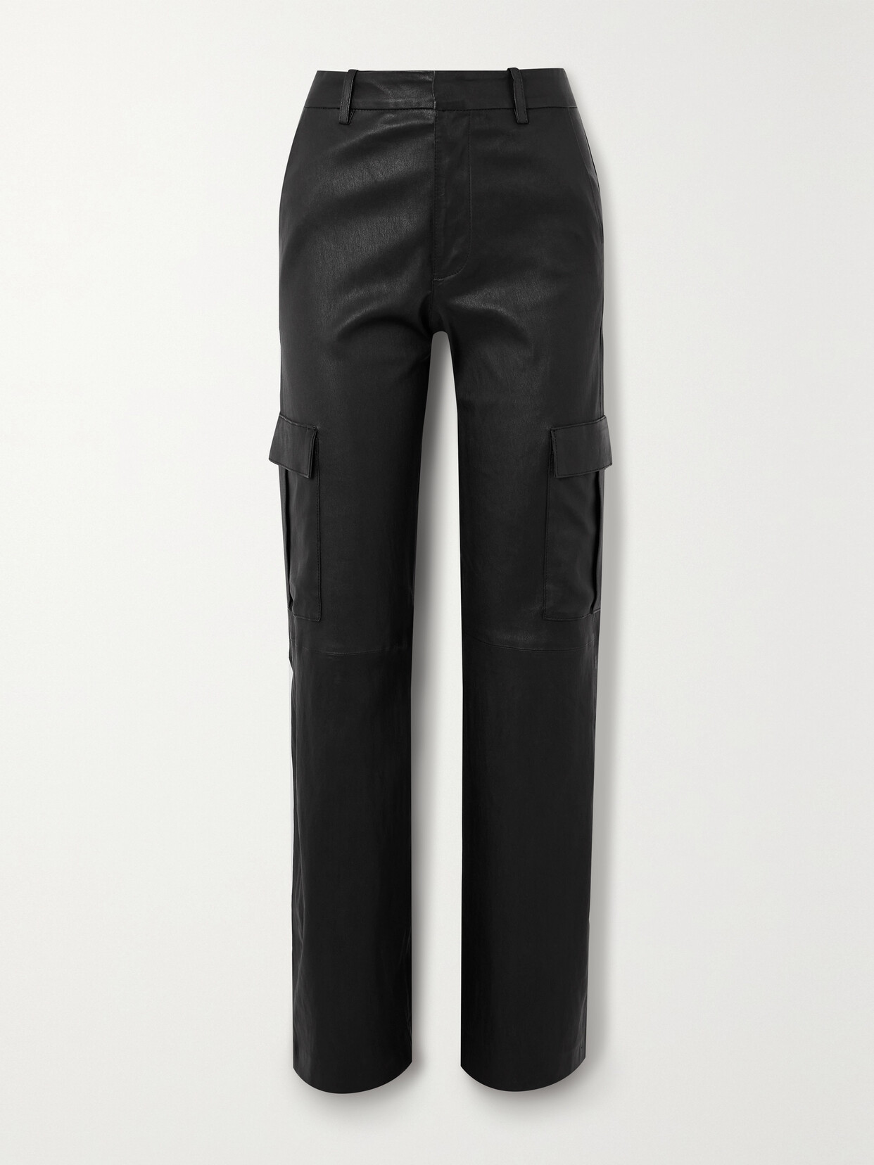 SPRWMN - Leather Wide-leg Cargo Pants - Black