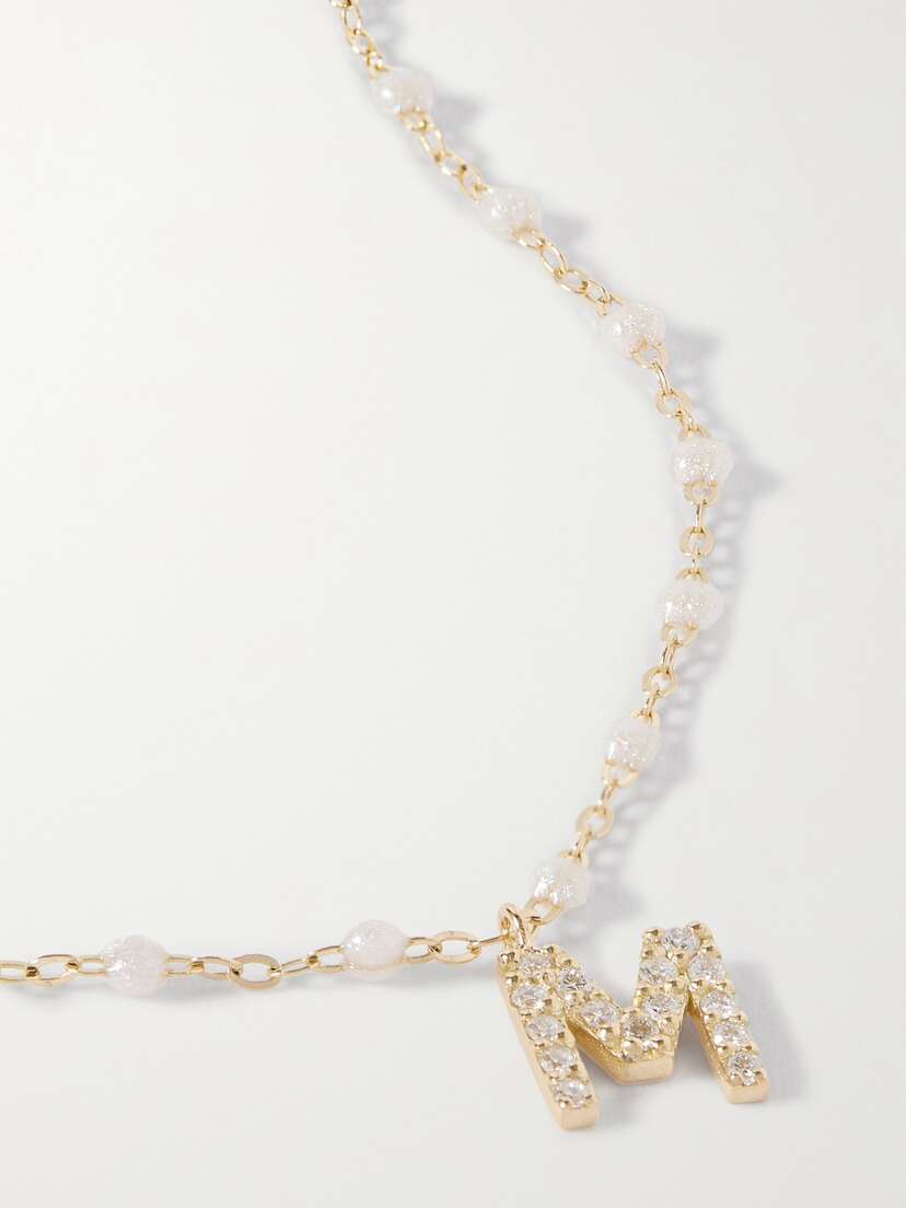 Gigi Clozeau Lucky Letter 18-karat Gold, Resin And Diamond Necklace