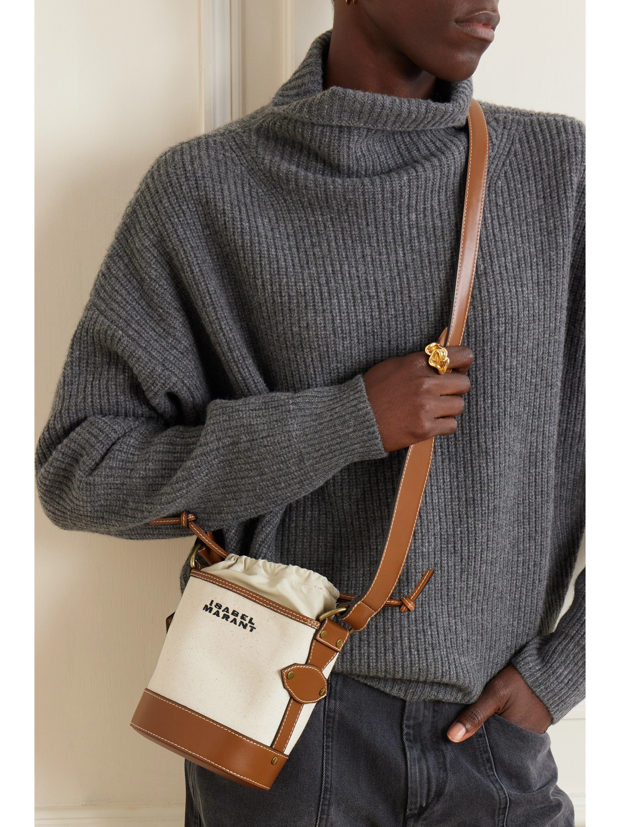 Isabel Marant Samara Leather Shoulder Bag In Nude & Neutrals ModeSens