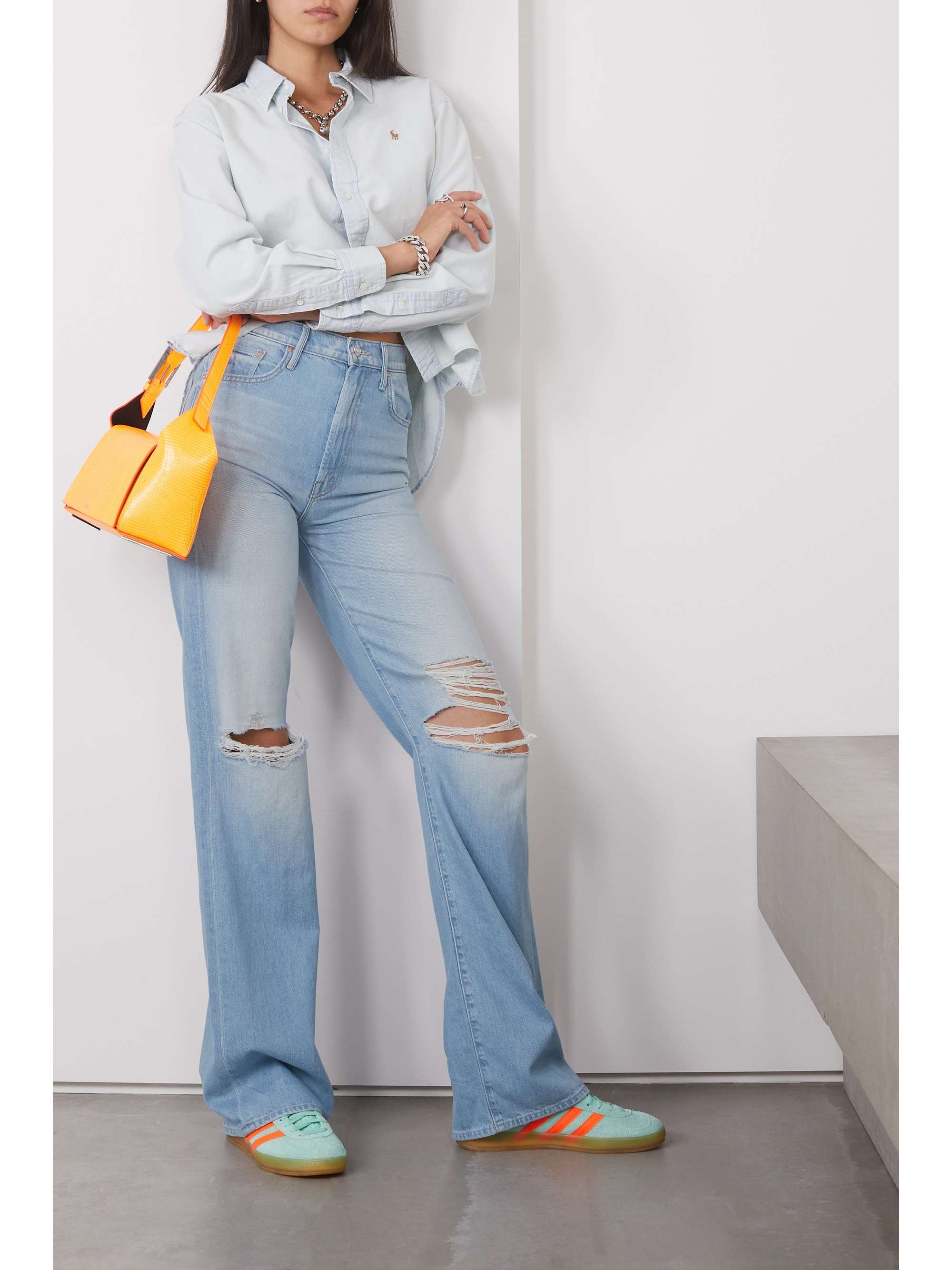 NET SUSTAIN The Maven Heel distressed high rise straight leg jeans