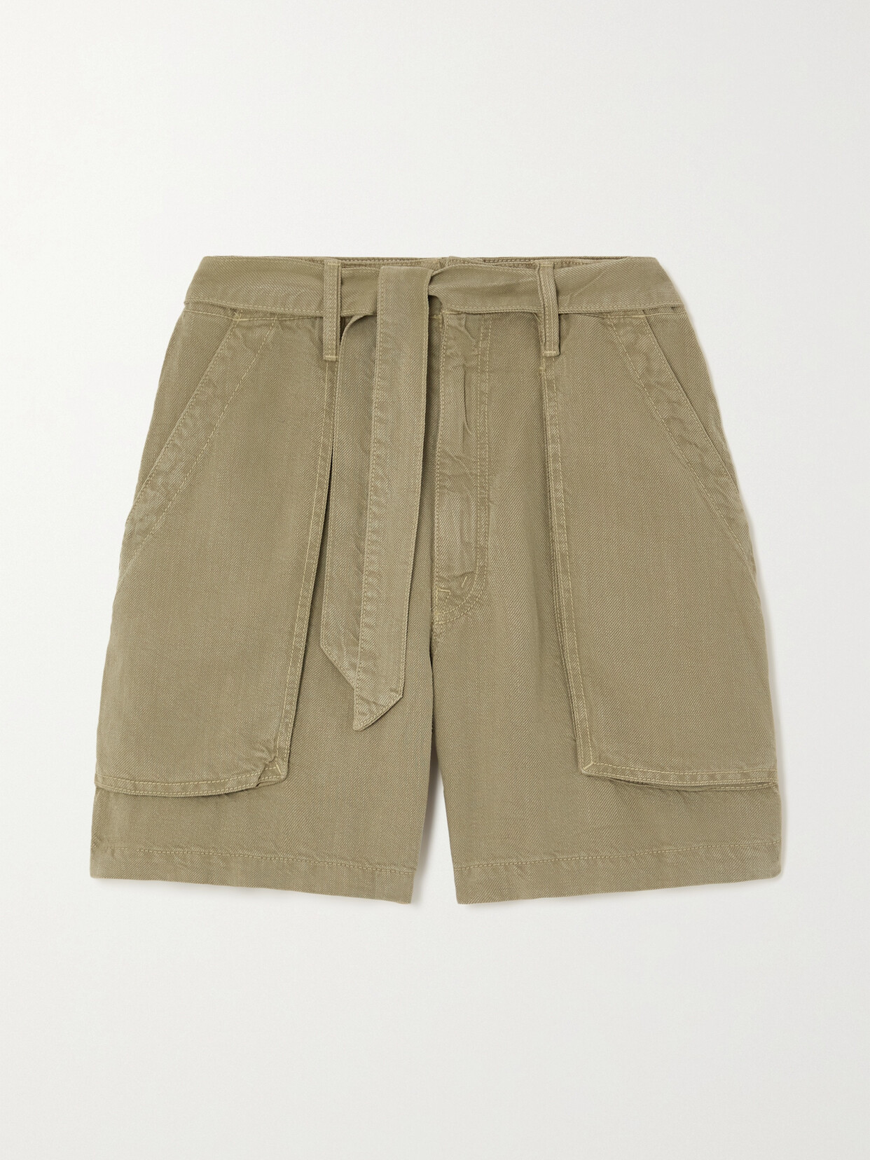 Mother - + Net Sustain The Chute Belted Lyocell And Linen-blend Shorts - Green