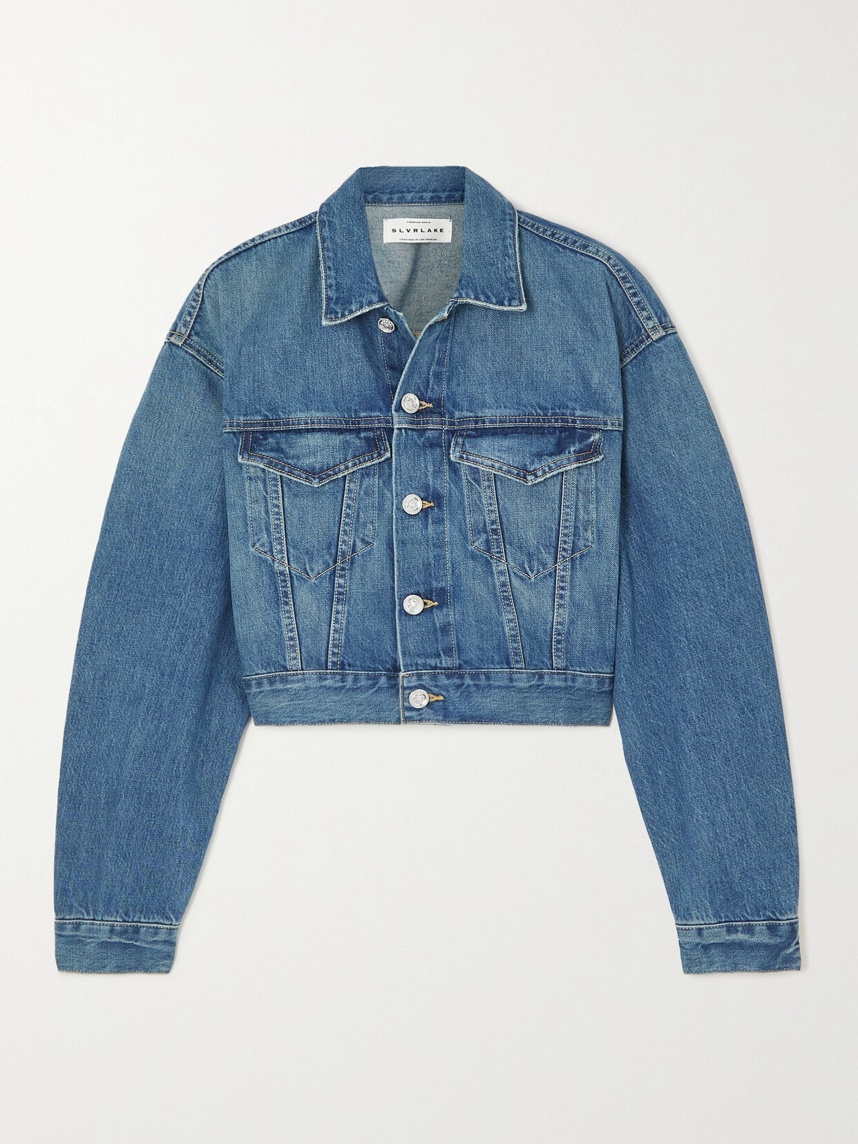 SLVRLAKE - + Net Sustain Cropped Organic Denim Jacket - Blue