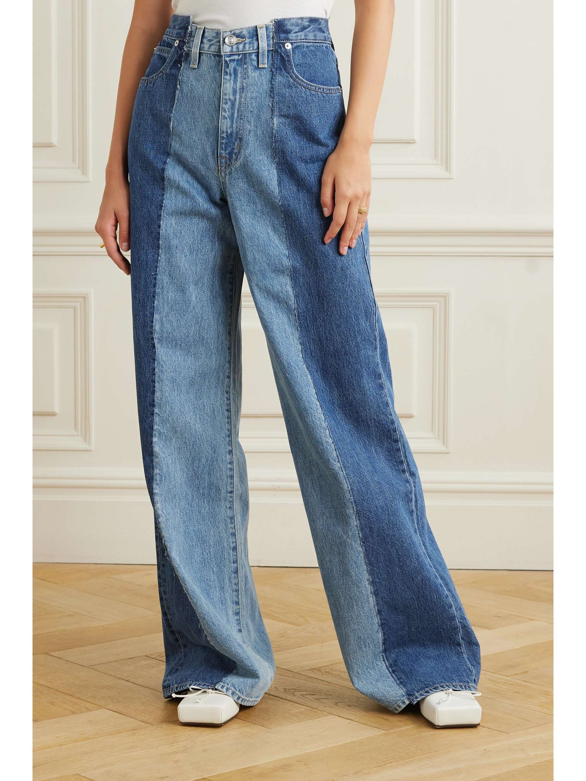 SLVRLAKE Eva two-toned high-rise wide-leg organic jeans | NET-A-PORTER