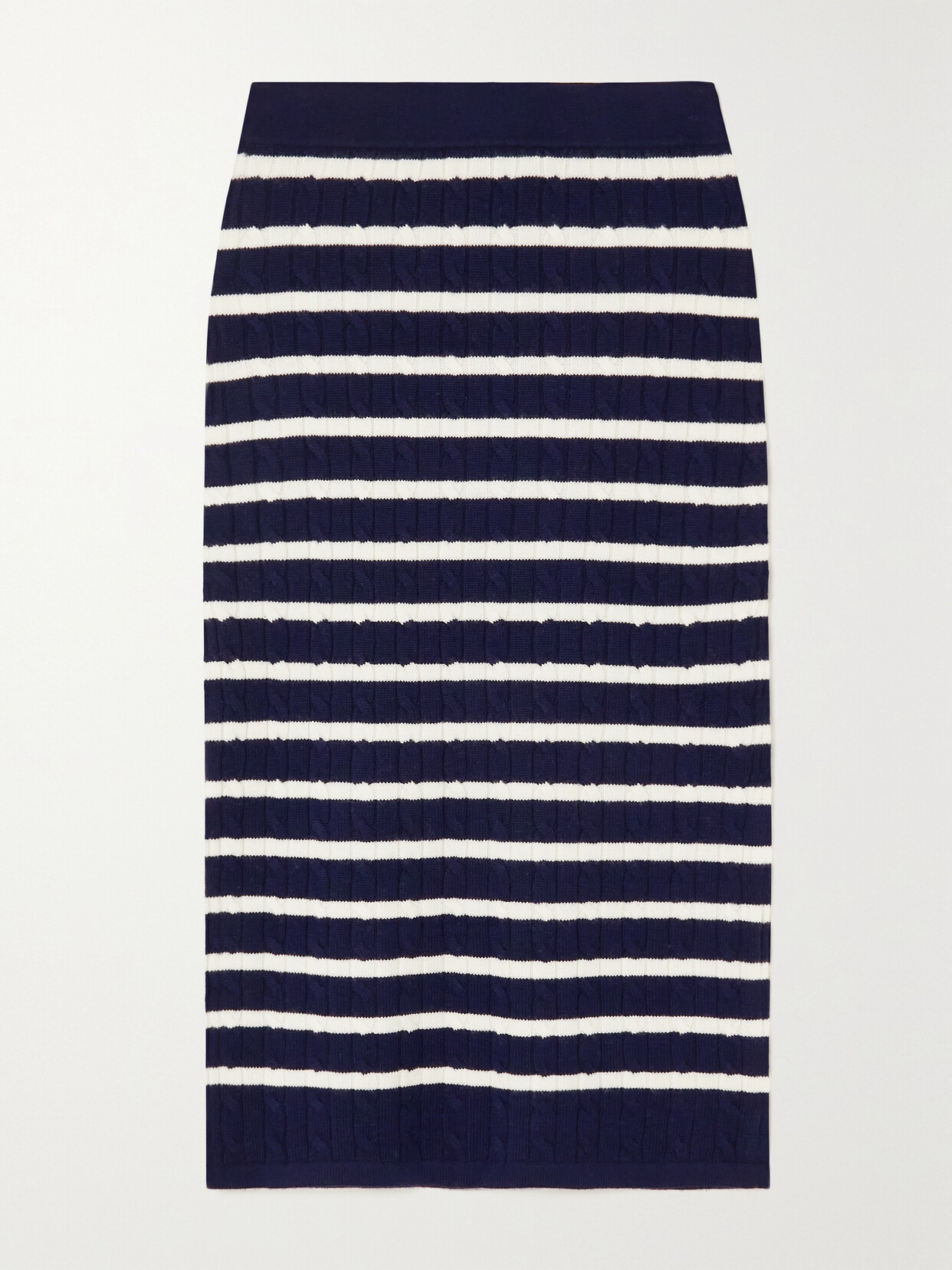 Polo Ralph Lauren Striped Cable-knit Wool-blend Midi Skirt - Blue