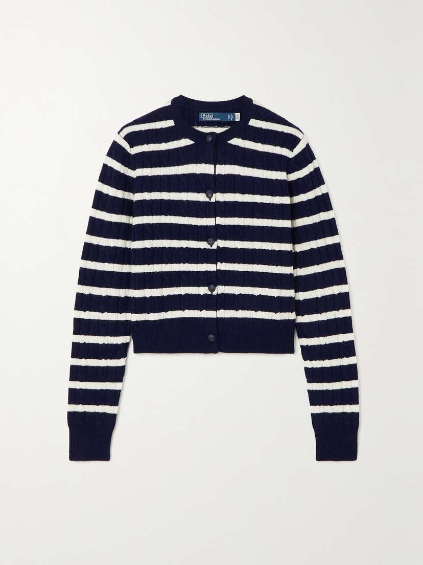 Polo Ralph Lauren Striped Cable-knit Wool-blend Cardigan