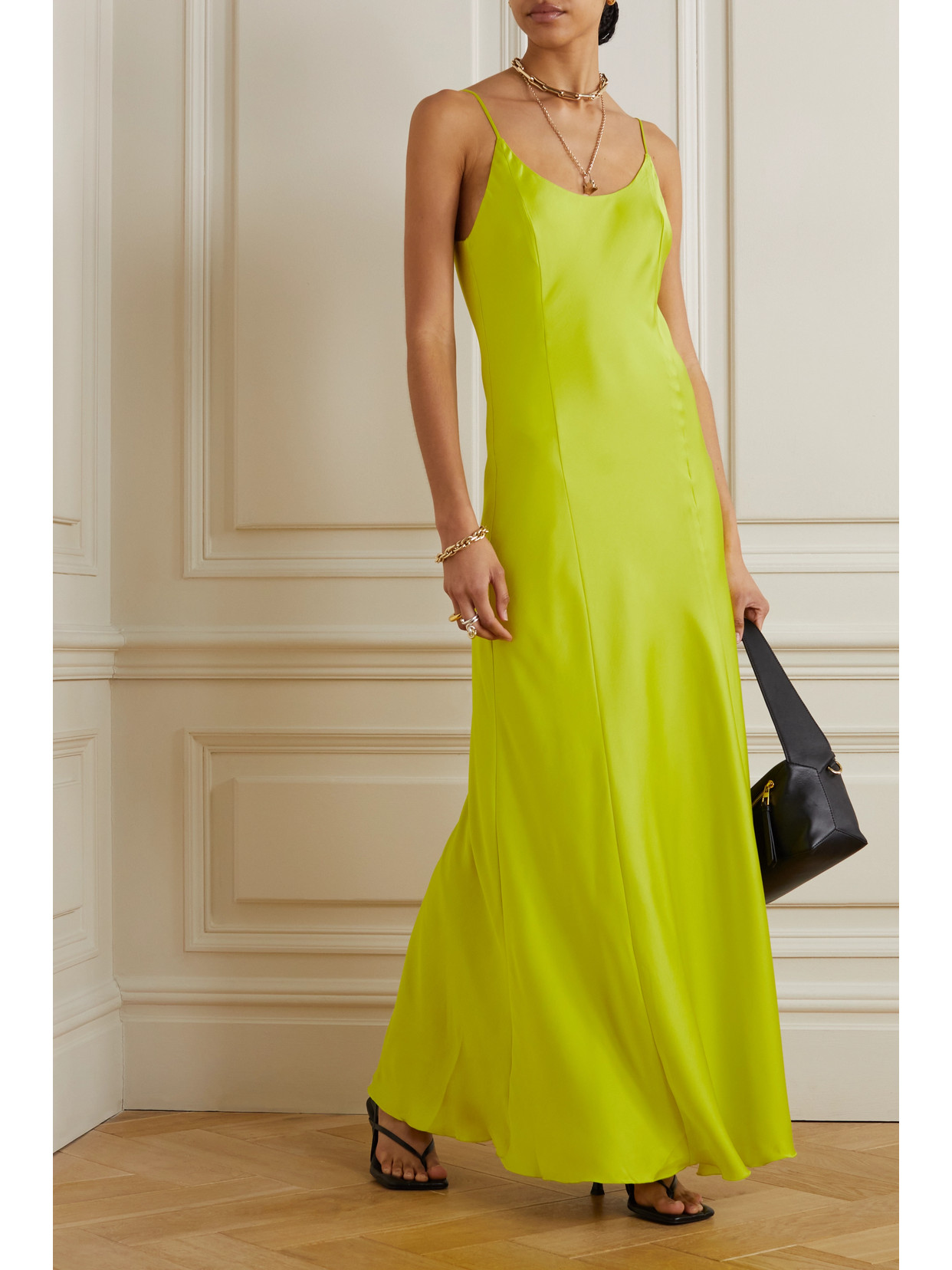 Shop Rag & Bone Delilah Neon Recycled Duchesse-satin Maxi Dress In Yellow