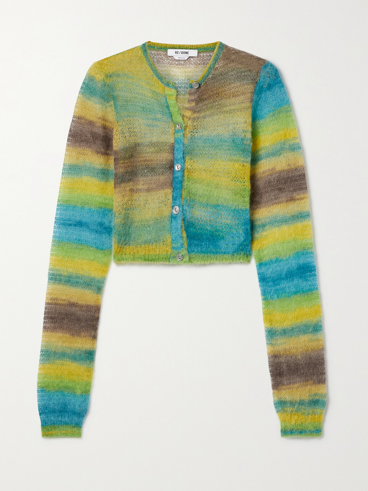 RE/DONE - Cropped Striped Open-knit Cardigan - Green