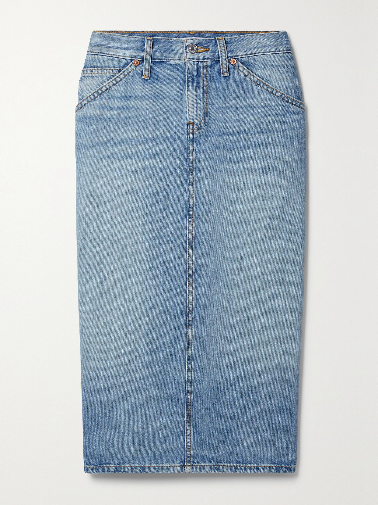 Re/done Low Rider Midi Skirt In Blue
