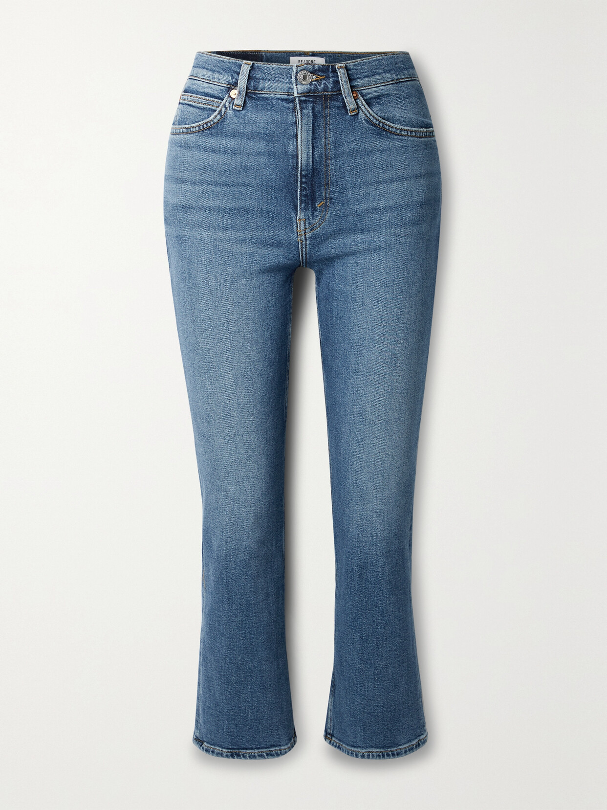 Re/done 70s Cropped High-rise Bootcut Jeans In Blue