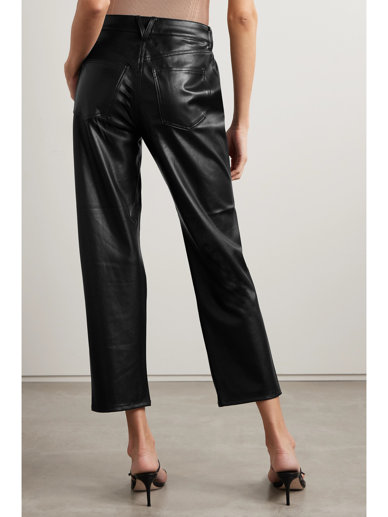 Shop Veronica Beard Joey Cropped Vegan Leather Straight-leg Pants In Black